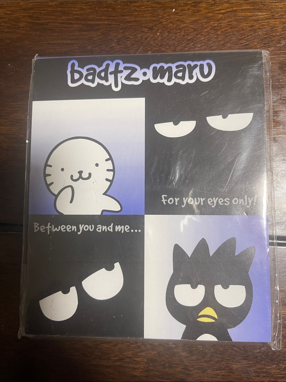 1998 vintage, sealed Badtz-Maru notepad featuring four distinct graphic squares